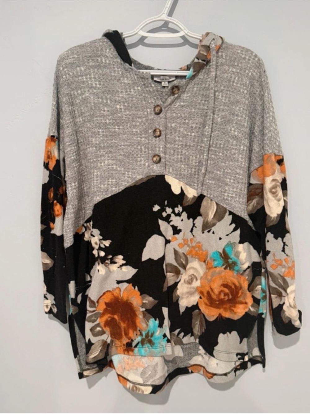 white birch Heather Gray Waffle Knit Cardigan with Button